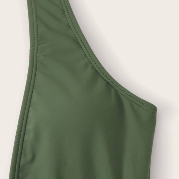 Olive Green Lined Plunging Neckline One Piece Swimsuit New - Picture 4 of 12